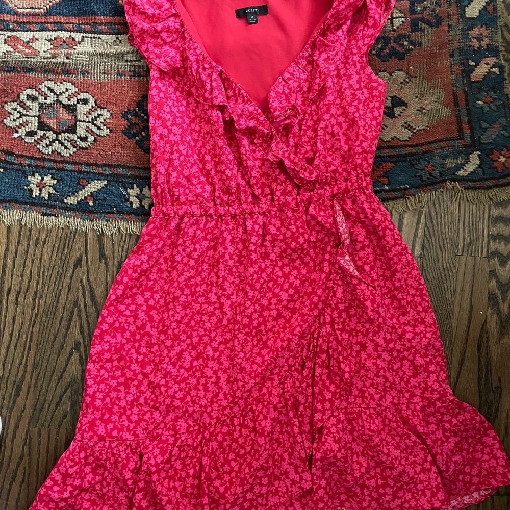 J.Crew Pink Floral Ruffle VNeck Dress Size 2